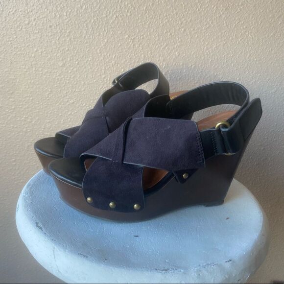 Black Platform Summer Heel with a Thick Suede Adjustable Strap *NEW* - Picture 2 of 10